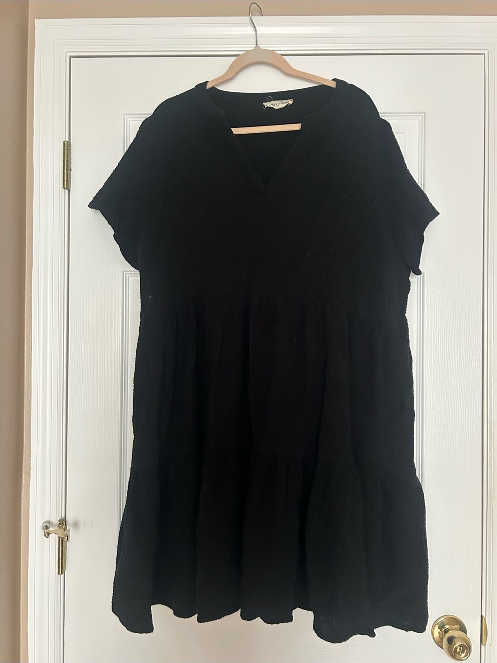 Lucky Brand- Black V-Neck gauze Tiered Dress